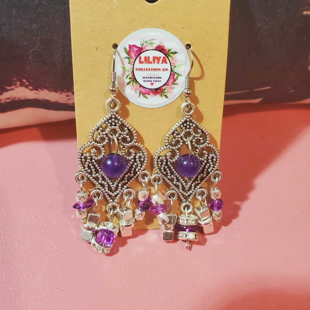 Cleopatra Amethyst Earrings With Rondelle Crystal 27$